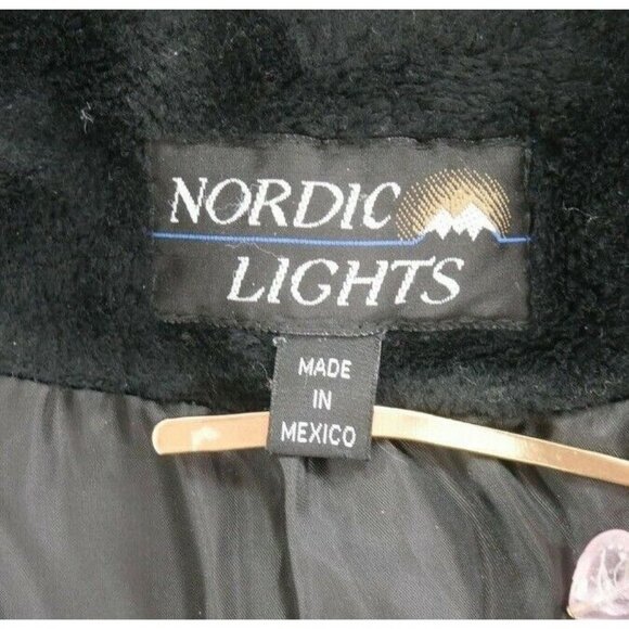 Nordic Lights Green Fleece Button Front Jacket Black Fall Print Womens M Medium - Picture 3 of 10